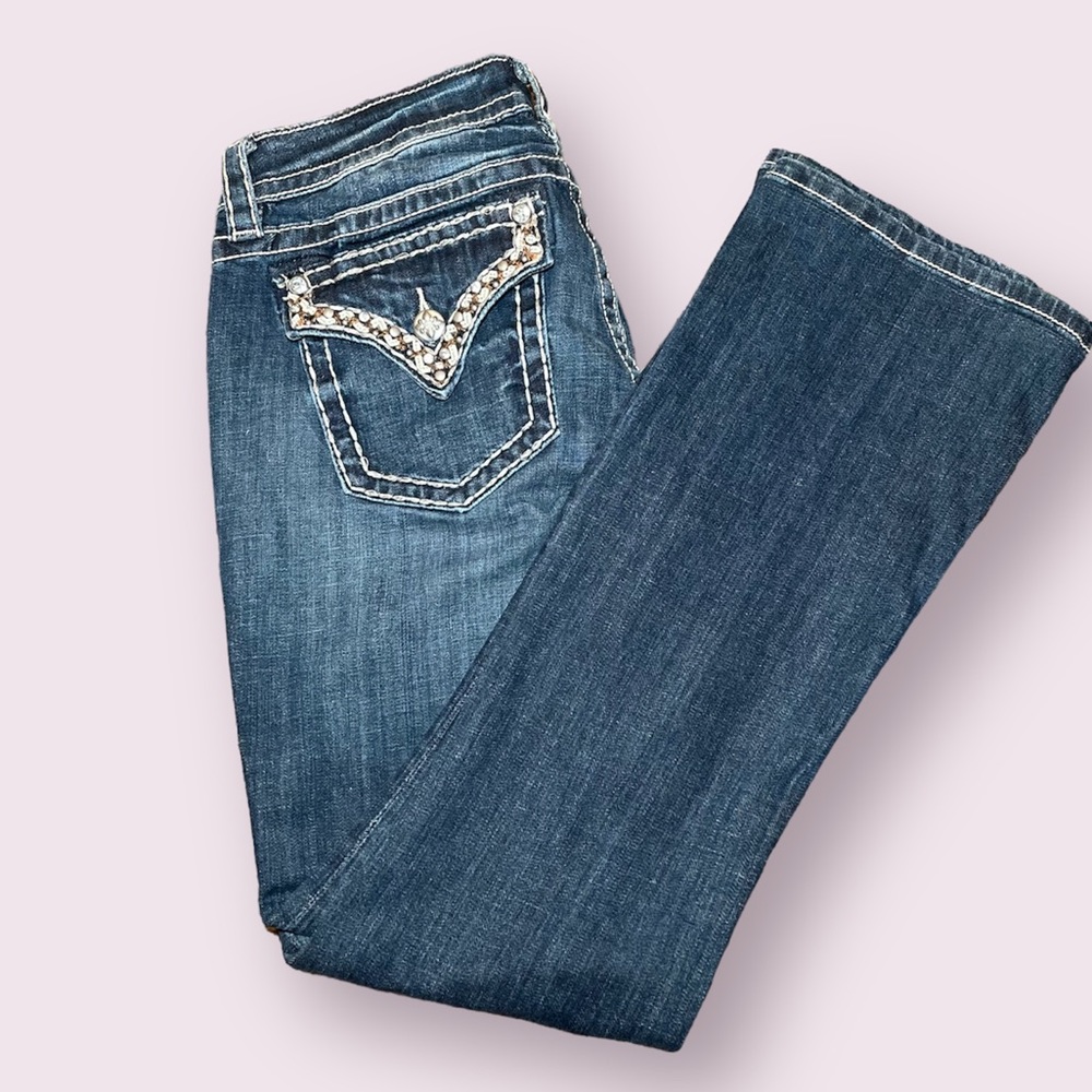 Miss Me Women's Boot Cut Jeans in Medium Blue with Embellished Back Pockets
